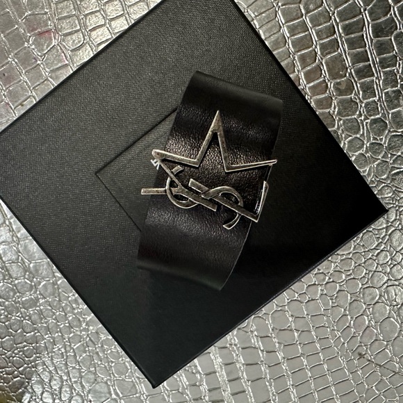 Yves Saint Laurent Black Leather Cuff Bracelet - Picture 6 of 8
